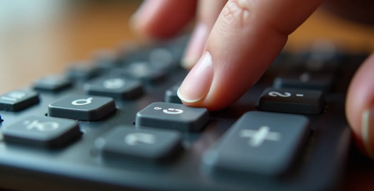 Gros plan sur des mains analysant des données abstraites sur une calculatrice moderne