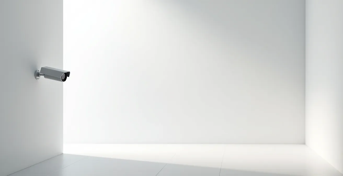 Vue minimaliste d'une caméra moderne dans un environnement épuré avec espace négatif